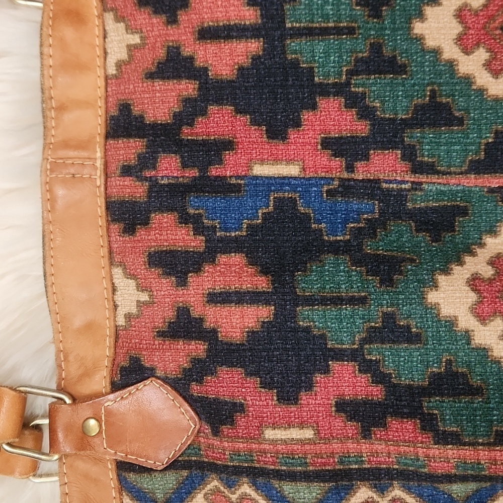 Southwestern Boho Leather Bucket Bag - Picture 2 of 6